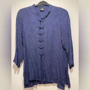 Endless Knot Art Blue Long Sleeve Rayon Blouse - M/L